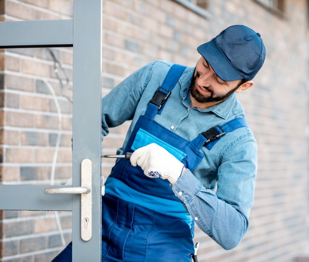 builder installing door lock