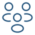 A simple blue logo featuring interconnected circles of varying sizes, representing teamwork and collaboration.